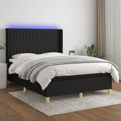 Cama Box Spring Colchón Y Luces Led Tela Negro 140x200 Cm / Vetonek_2