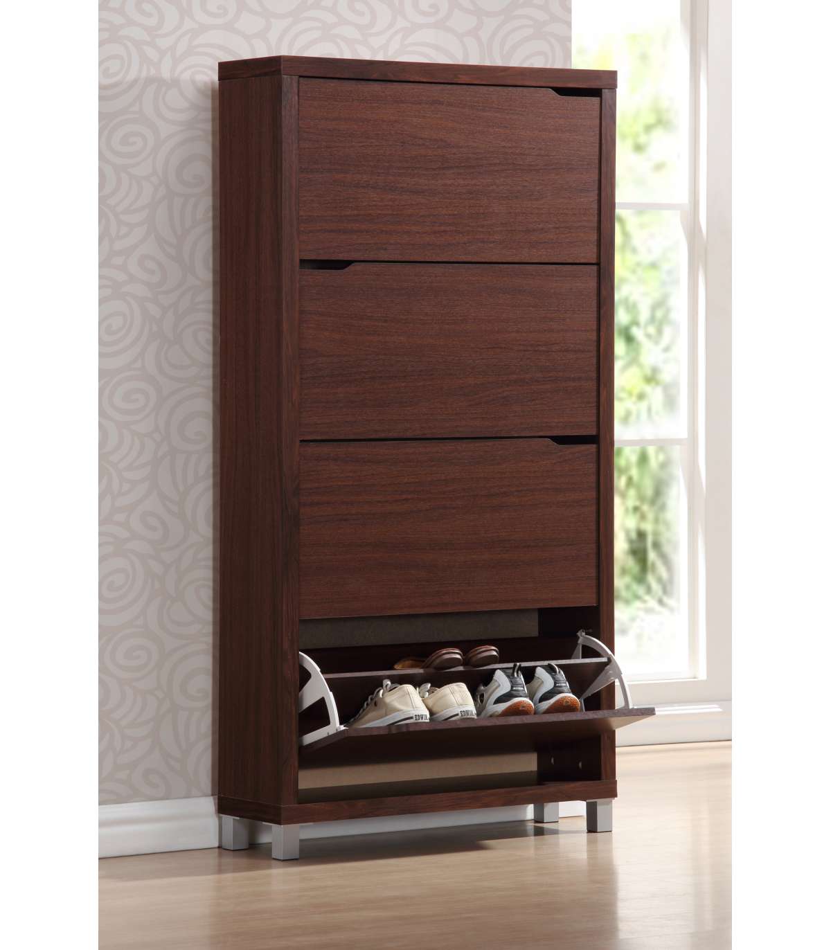 Zapatero 4 Puertas Kubox Acabado Walnut, 79cm(ancho) 155cm(altura) 24cm(fondo)_1