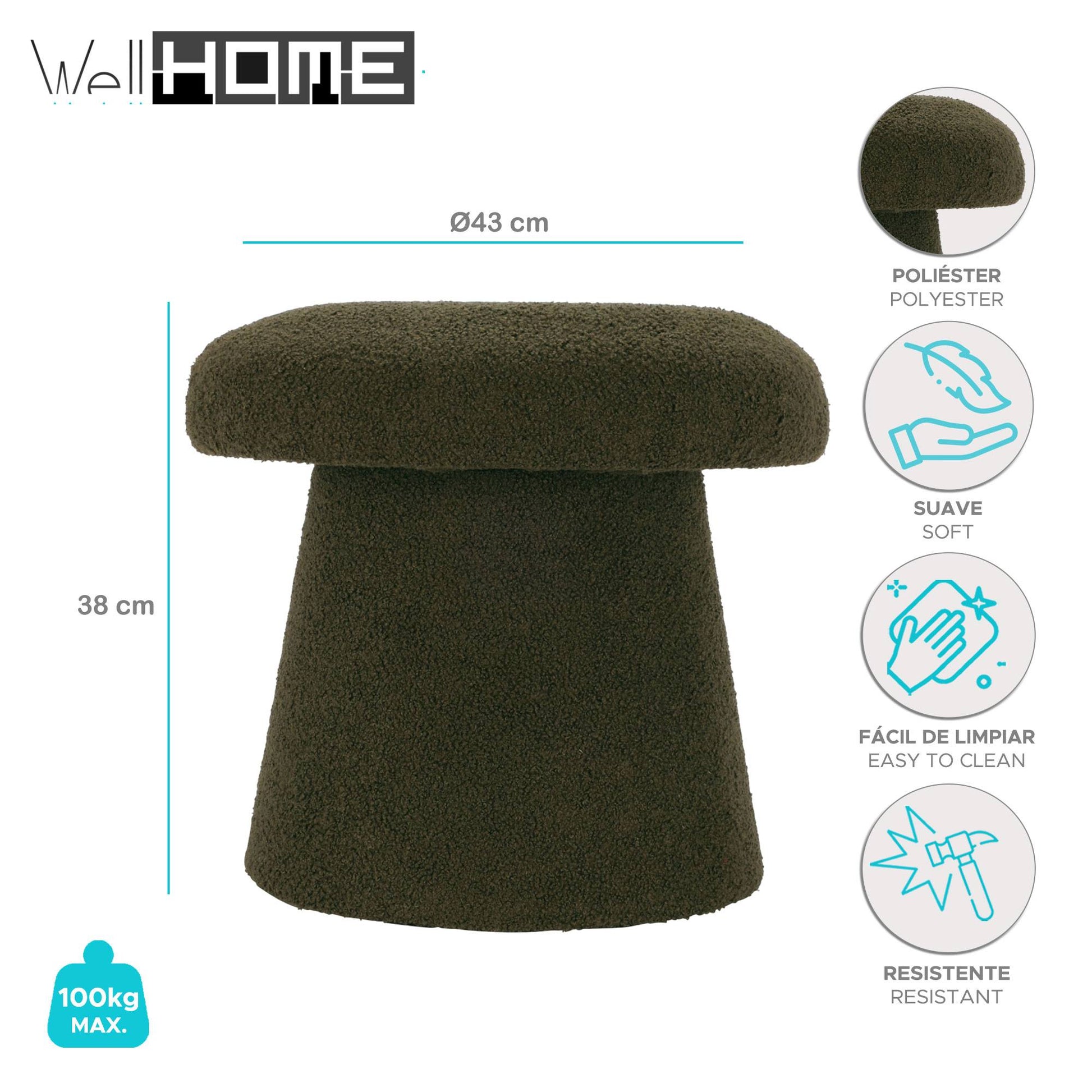 Taburete Teddy Verde Ø43x38cm - Well Home_1