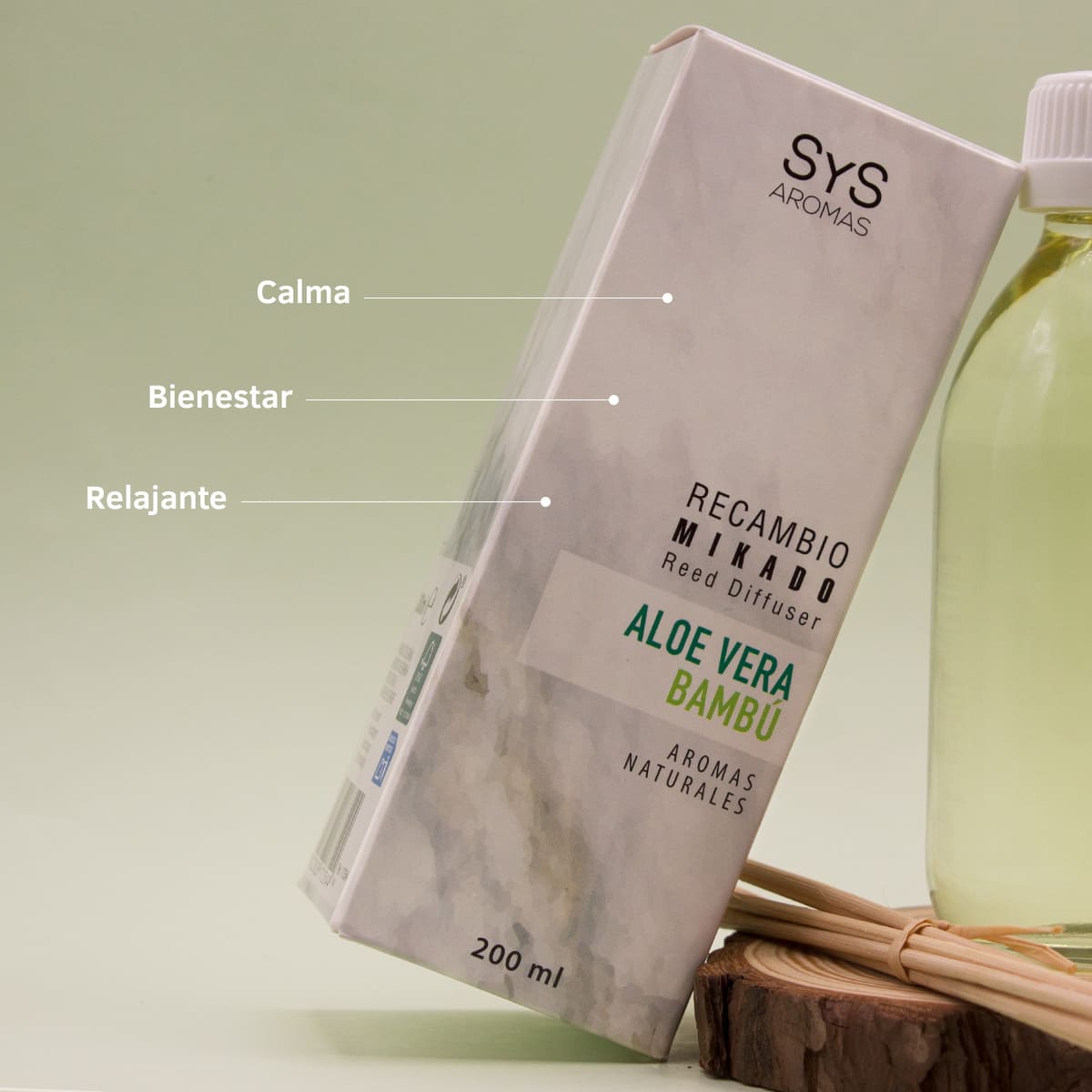 Recambio Mikado Aloe Vera y Bambú 200 ml con Varillas | Aroma Fresco Natural | Refill Difusor | Larga Duración_2