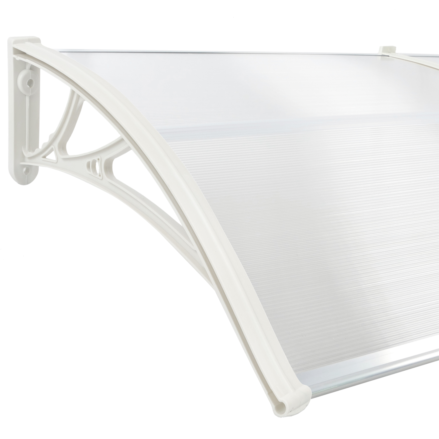 Tejadillo De Protección 100x60 Cm Transparente. Marquesina Para Puertas Y Ventanas Con Soporte Blanco_2