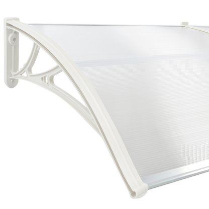 Tejadillo De Protección 100x60 Cm Transparente. Marquesina Para Puertas Y Ventanas Con Soporte Blanco_2