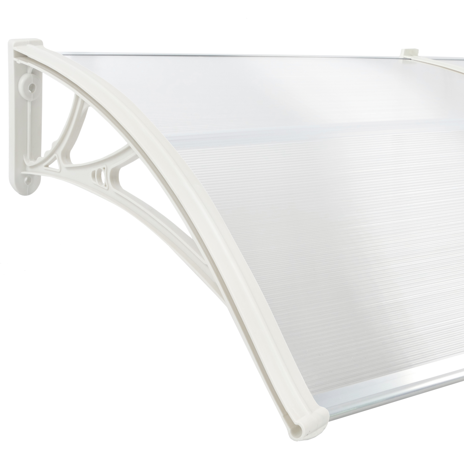 Tejadillo De Protección 80x60 Cm Transparente. Marquesina Para Puertas Y Ventanas Con Soporte Blanco_2