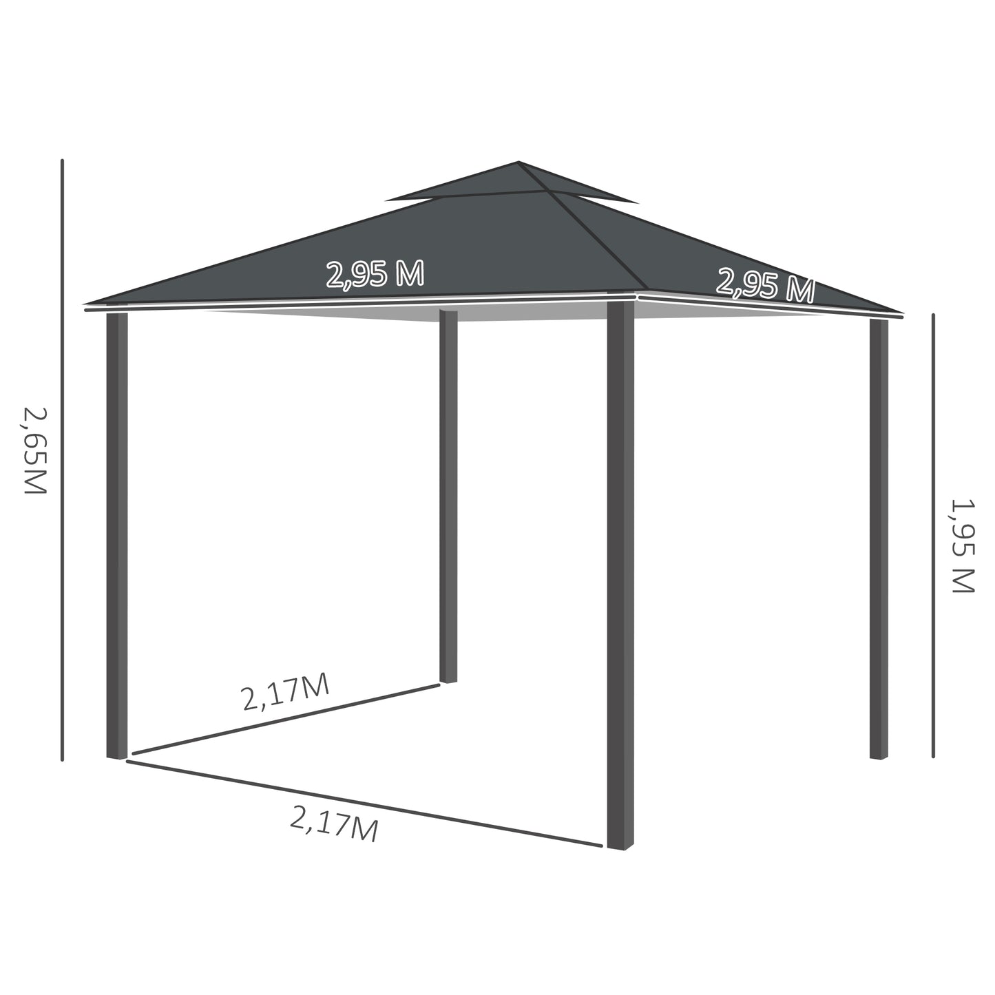 Outsunny Cenador De Jardín 3x3 M Con 4 Cortinas Laterales Extraíbles Gris_2