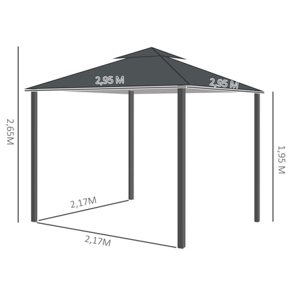 Outsunny Cenador De Jardín 3x3 M Con 4 Cortinas Laterales Extraíbles Gris_2