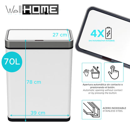 Cubo Basura 70l Blanco Acero Con Sensor Y Filtro Antiolor Wellhome_1