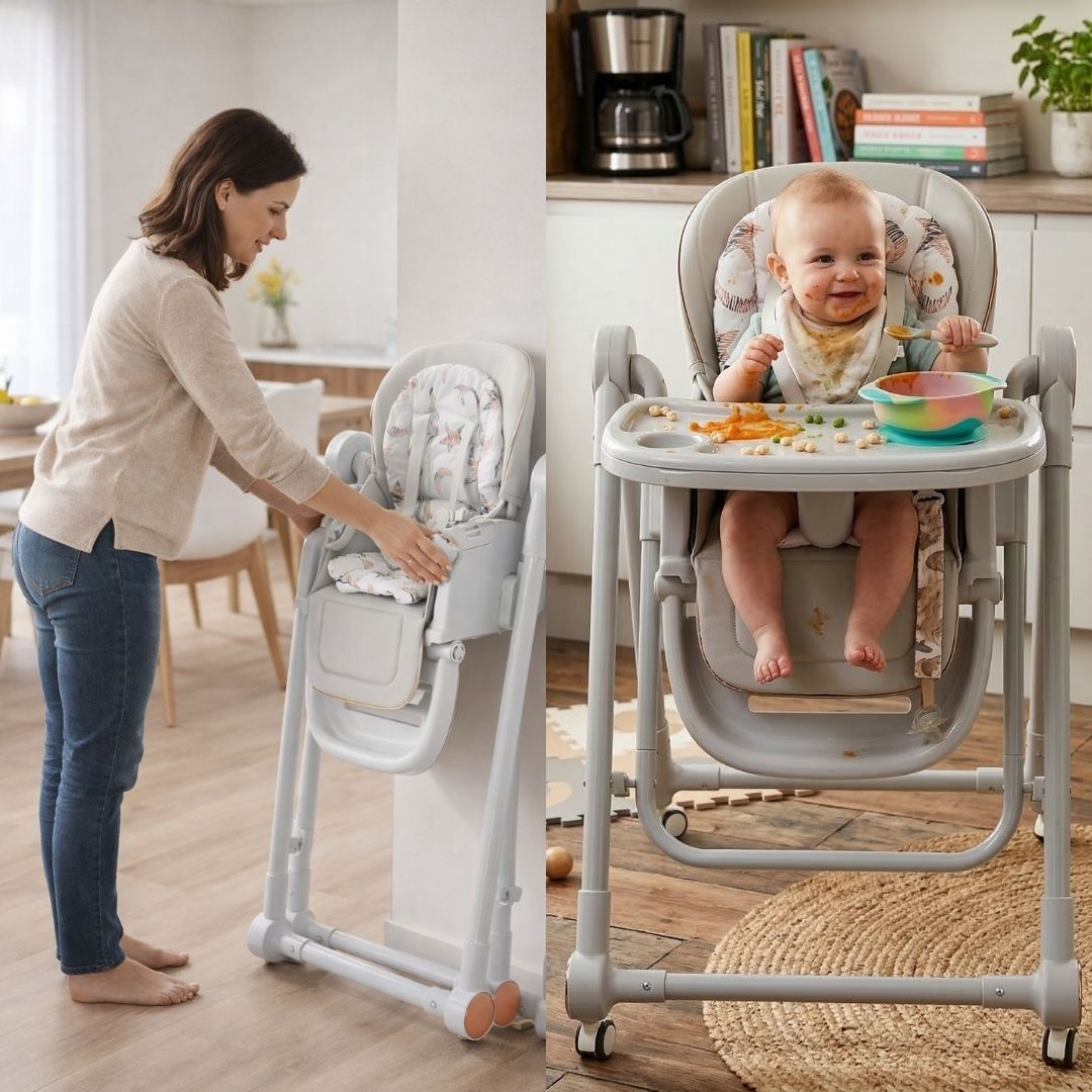 Trona Gris Evolutiva 3 En 1 | Plegable Y Portátil Con Altura | Reposapiés | Respaldo Y Bandeja Todo Ajustables_1