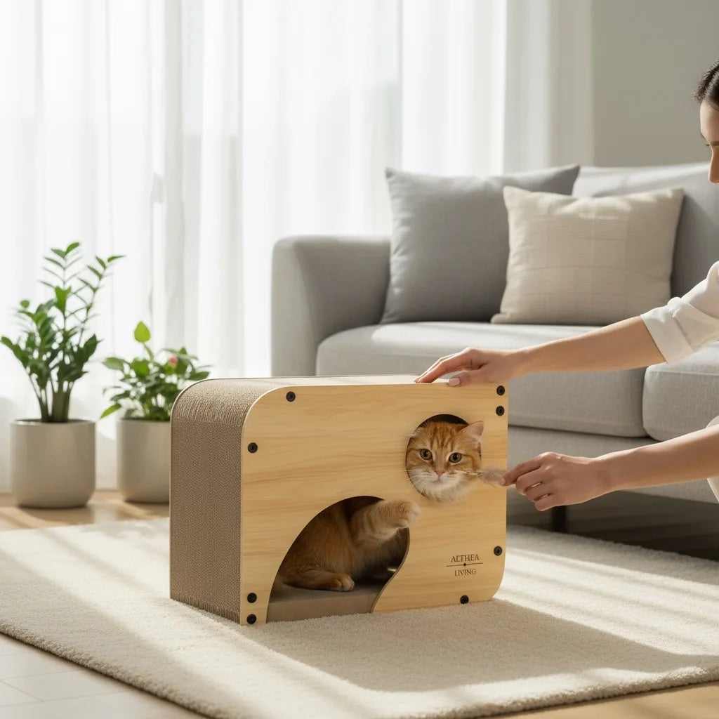 Rascador Para Gatos Carabela Nido Con Túnel Integrado 3 En 1 Althea Living 34x44x25cm_2