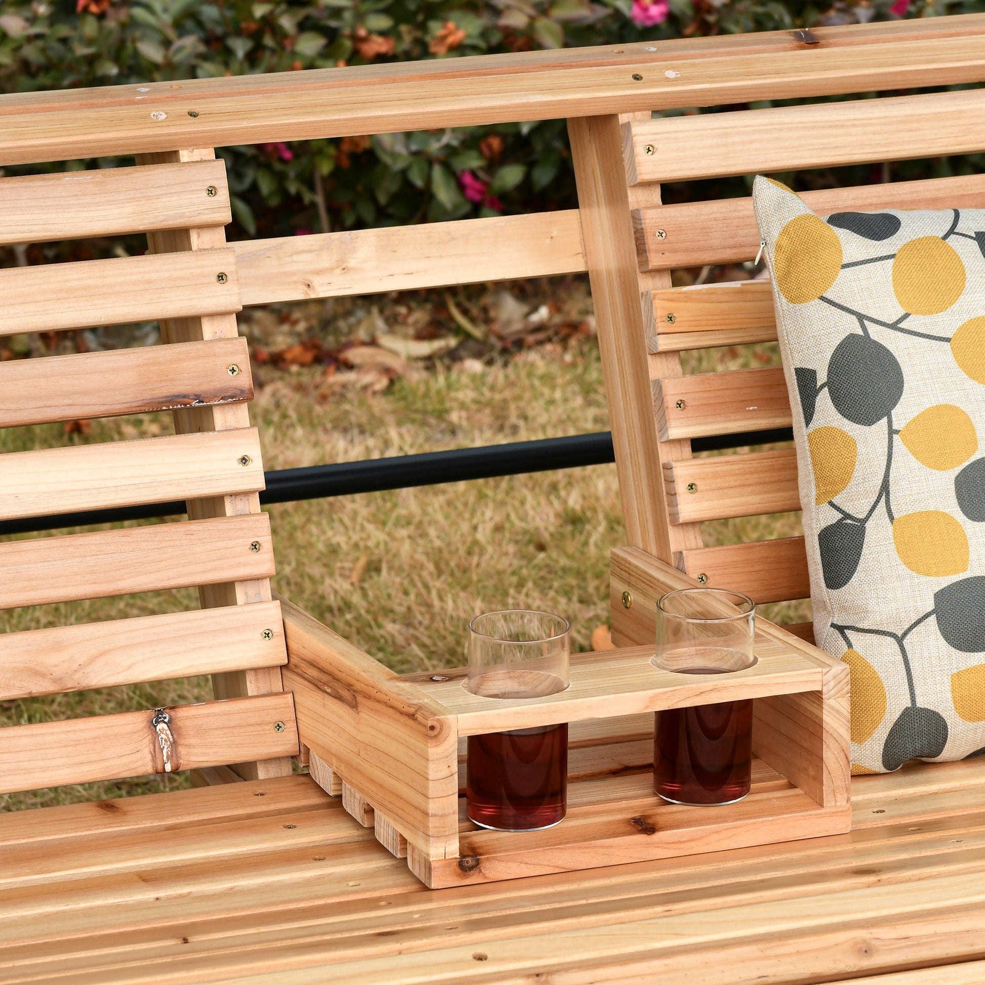 Outsunny Banco Columpio Con Mesa De Centro Plegable 150x75x53 Cm Natural_3