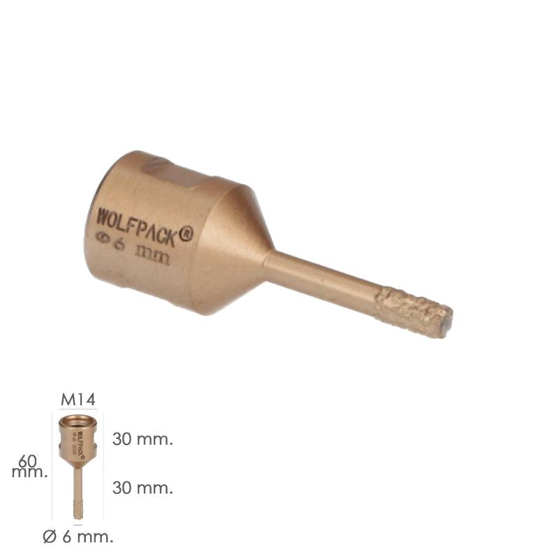 Corona Diamante Para Amoladora Ø 6 Mm. Conexión Rosca M14. Corte Seco