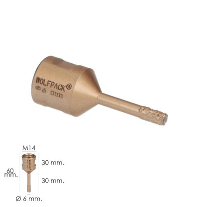 Corona Diamante Para Amoladora Ø 6 Mm. Conexión Rosca M14. Corte Seco