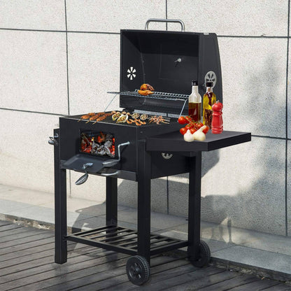 Well Home - Barbacoa Carbón Negra Con Doble Parrilla Y Mesa Auxiliar H.96cm_3