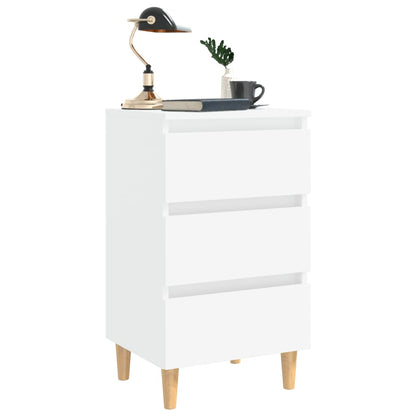 Mesitas De Noche 2 Uds Patas Madera Maciza Blanco 40x35x69 Cm_2