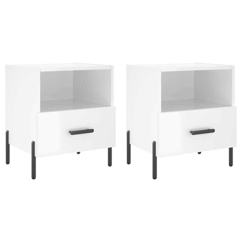 Mesita Noche 2 Uds Madera Ingeniería Blanco Brillo 40x35x47,5cm_0