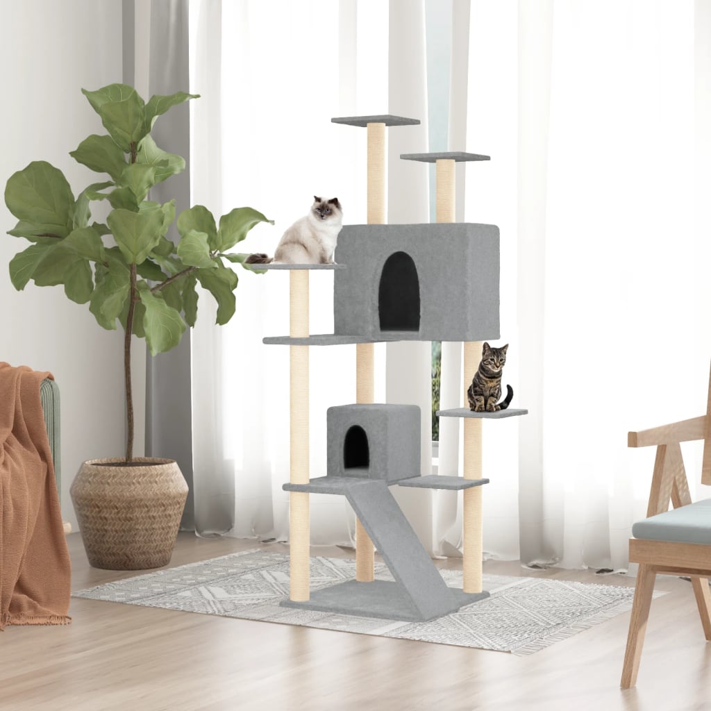 Rascador Para Gatos Con Postes De Sisal Gris Claro 153 Cm_1