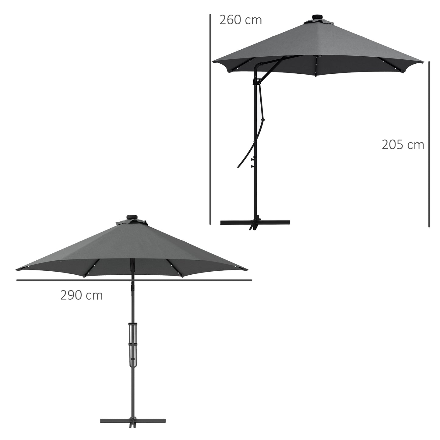 Outsunny Sombrilla Voladiza De 3 M Con Luces Led Parasol Excéntrico Con Manivela_2