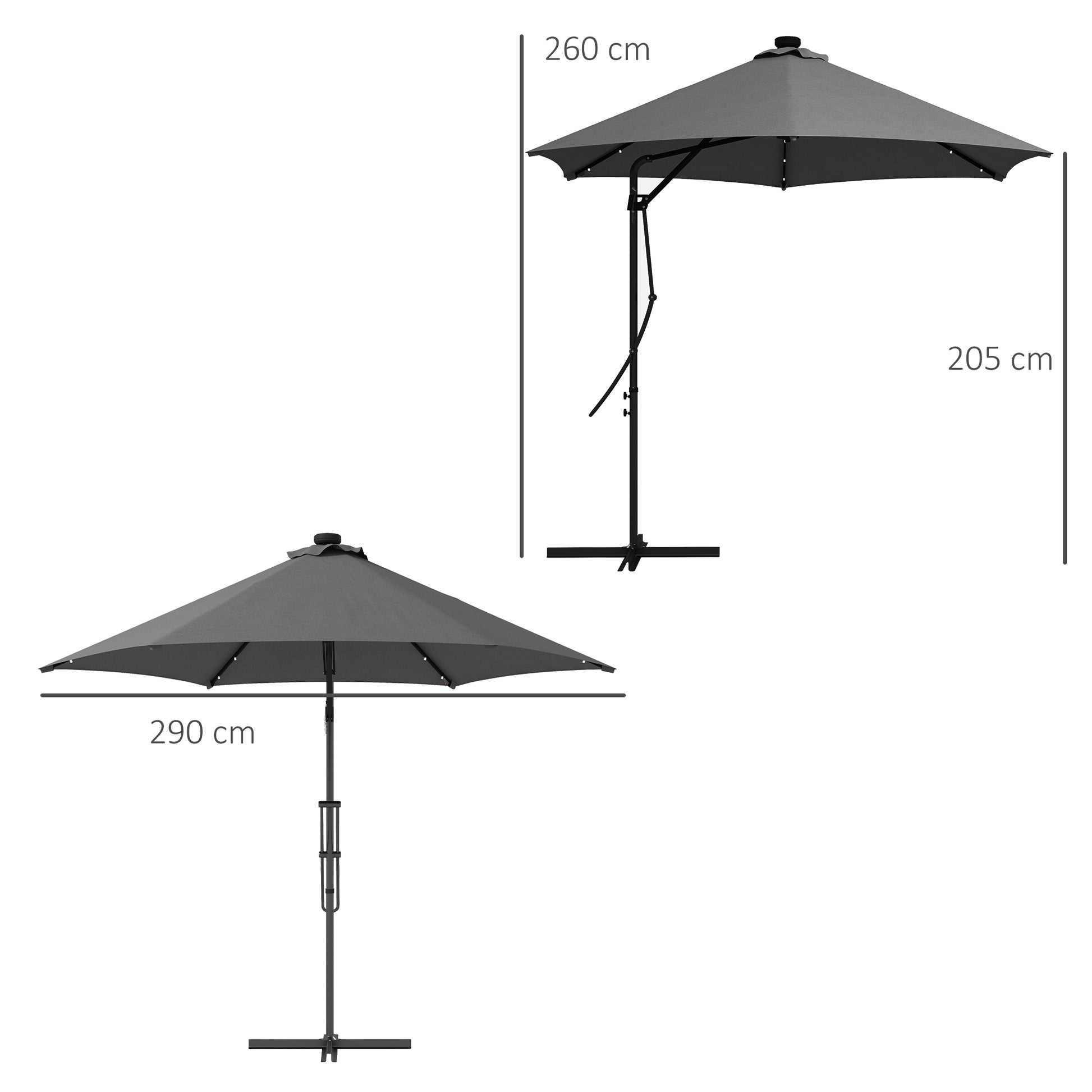 Outsunny Sombrilla Voladiza De 3 M Con Luces Led Parasol Excéntrico Con Manivela_2
