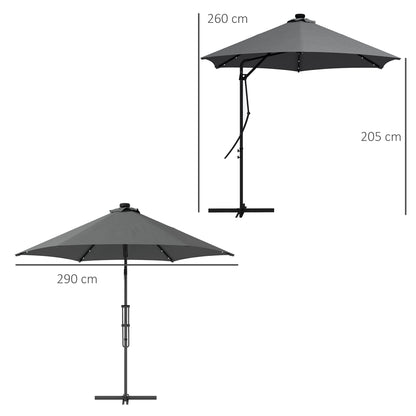 Outsunny Sombrilla Voladiza De 3 M Con Luces Led Parasol Excéntrico Con Manivela_2