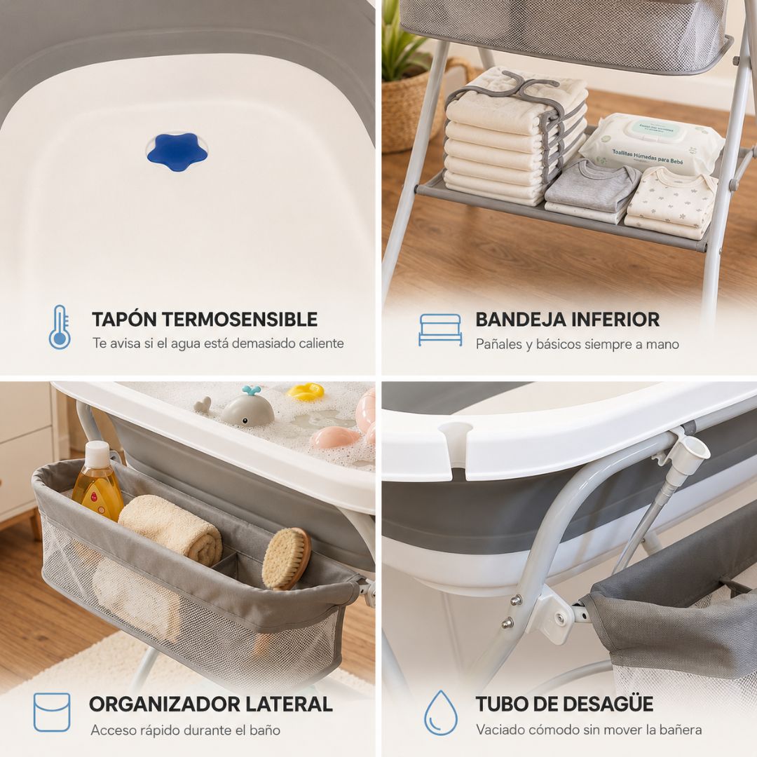 BATHBY | Bañera Plegable para Bebé con Cojín Reductor | Uso con o sin Soporte (Gris)_4