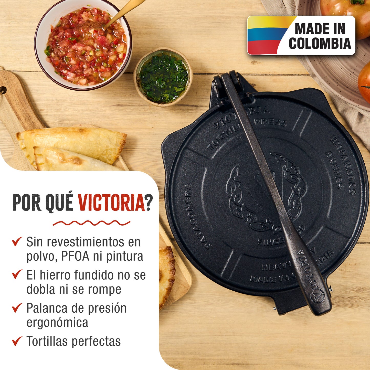 Victoria Prensa Tortillera Para Tortillas Mexicanas Hierro Fundido Hd Curado 20cm, Pataconera Colombiana, 34214, Negro_1