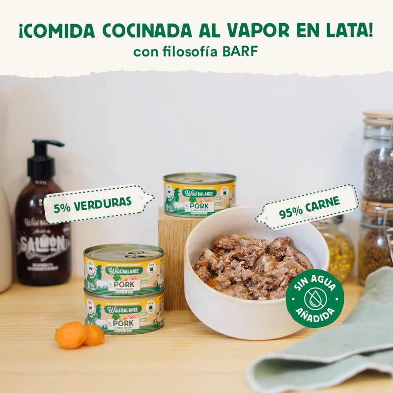 Ração para gatos Wild Balance Pork and Vegetable BARF, embalagem de 6 unidades de 120g