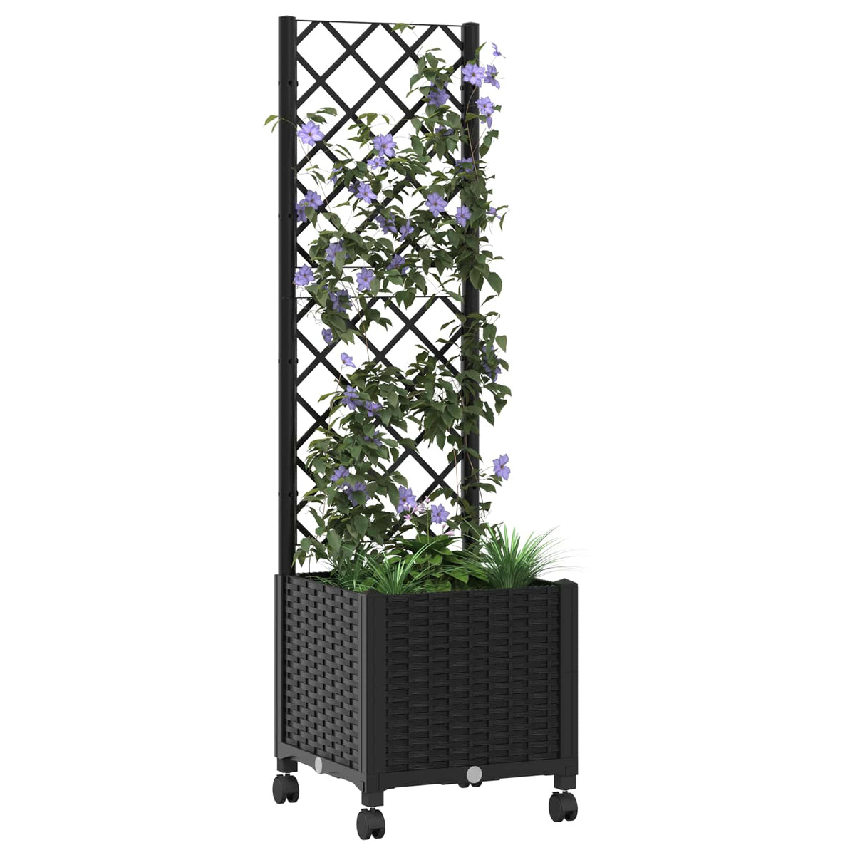 Jardinera Con Enrejado Y Ruedas Negro 40 X 40 X 146 Cm Pp_2