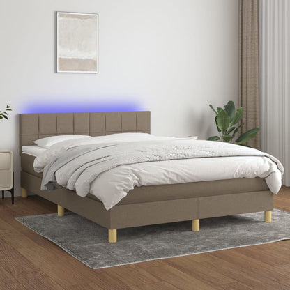 Cama Box Spring Colchón Y Luces Led Tela Gris Taupe 140x190 Cm / Vetonek_5