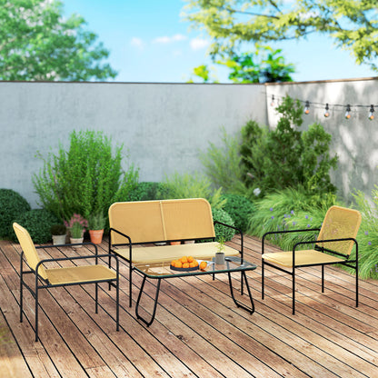Outsunny Conjunto Jardín Exterior De Ratán Con 2 Sillones Sofá De 2 Plazas Mesa_4
