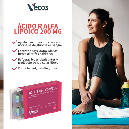 Ácido R Lipoico 600 mg VECOS (30 cápsulas) | Potente antioxidante | Glucosa normal | Con Vitamina C, Biotina y Cromo_3