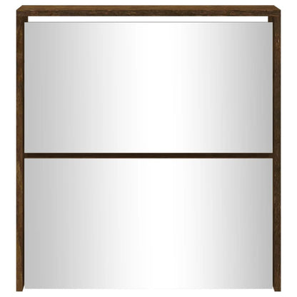 Vidaxl Mueble Zapatero Con Espejo 2 Niveles Roble Ahumado 63x17x67 Cm_4