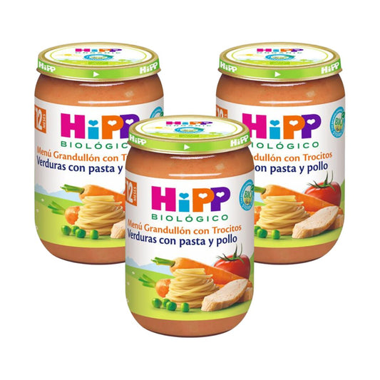 Embalagem x 3 Pote de legumes com massa e frango biológico +12 meses HiPP 220 g