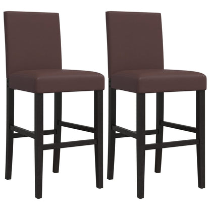 Taburetes Altos 2 Uds Madera Maciza De Caucho Y Cuero Sintético_0