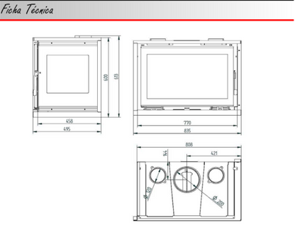 BRICOSOL Insertable de Leña de 80 cm a 2 Caras Rincón Derecha con Turbinas FM Modelo IT-182 DF Interior Fundición._3