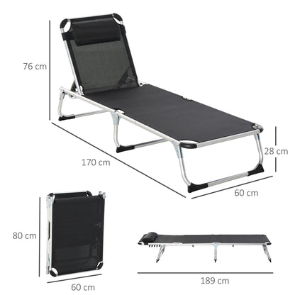 Outsunny Tumbona Plegable Con Reposacabezas Respaldo Ajustable 170x60x76cm Negro_2