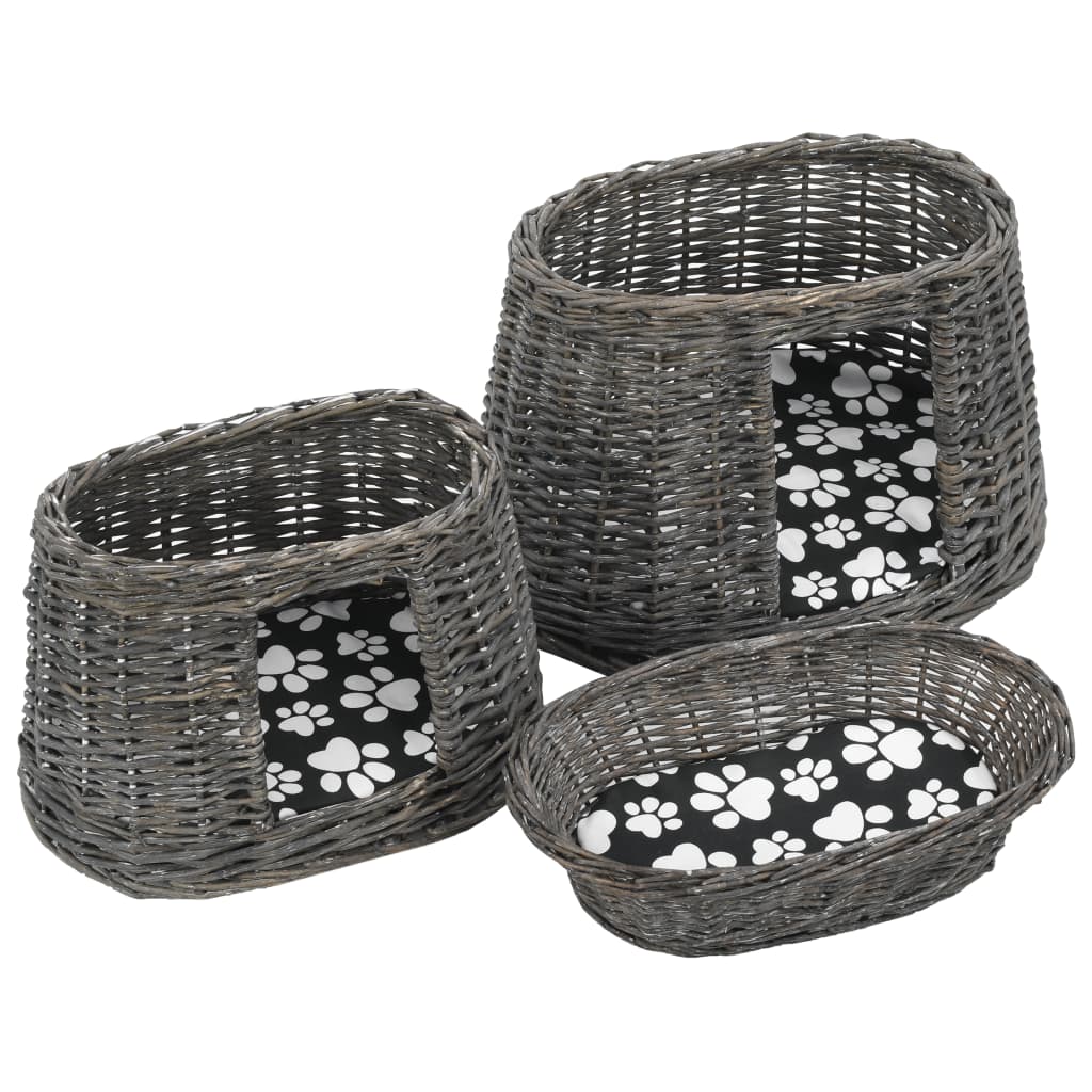 Cestas De Gatos 3 Uds Con Cojines Sauce Natural Gris 47x34x60cm_5