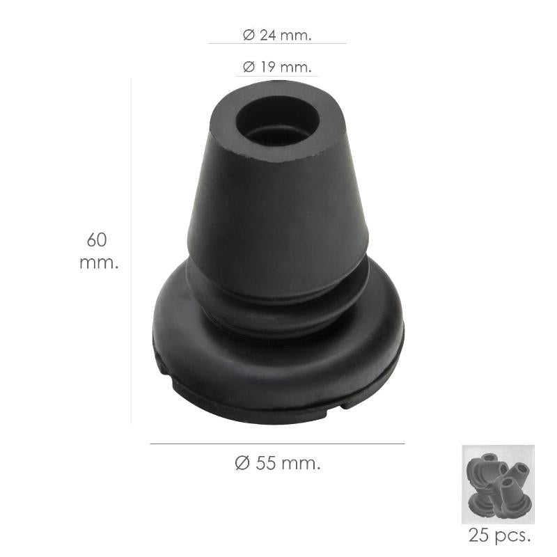 Taco Goma Baston Negro Tubo Ø 19 Mm. / Base Ø 55 Mm. Tipo Fuelle Bolsa 25 Unidades