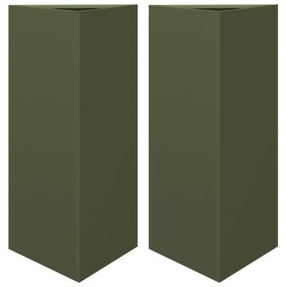Jardineras Triangulares 2 Uds Acero Verde Oliva 40x34,5x75 Cm_0