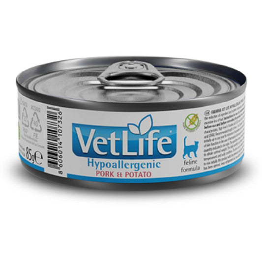 Fórmula Felina Vet Life Hipoalergénica para Porco e Batata Farmina 85 g