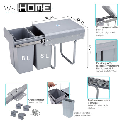 Cubo De Reciclaje 2x8l Bajo Fregadero, Extracción Manual Y Tapa_1
