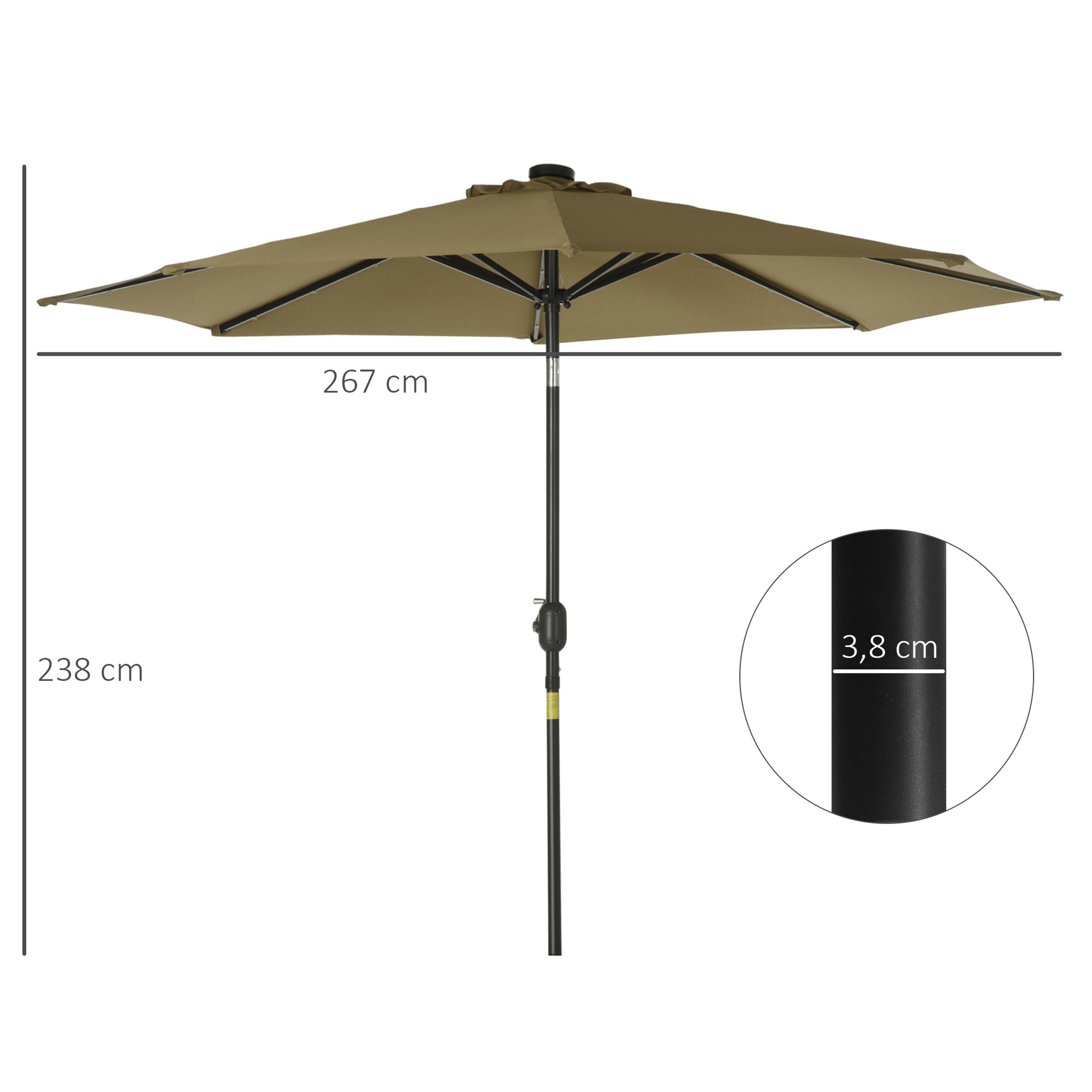 Outsunny Sombrilla De Jardín Ø268x238 Cm Con 24 Luces Led Solar Marrón_2