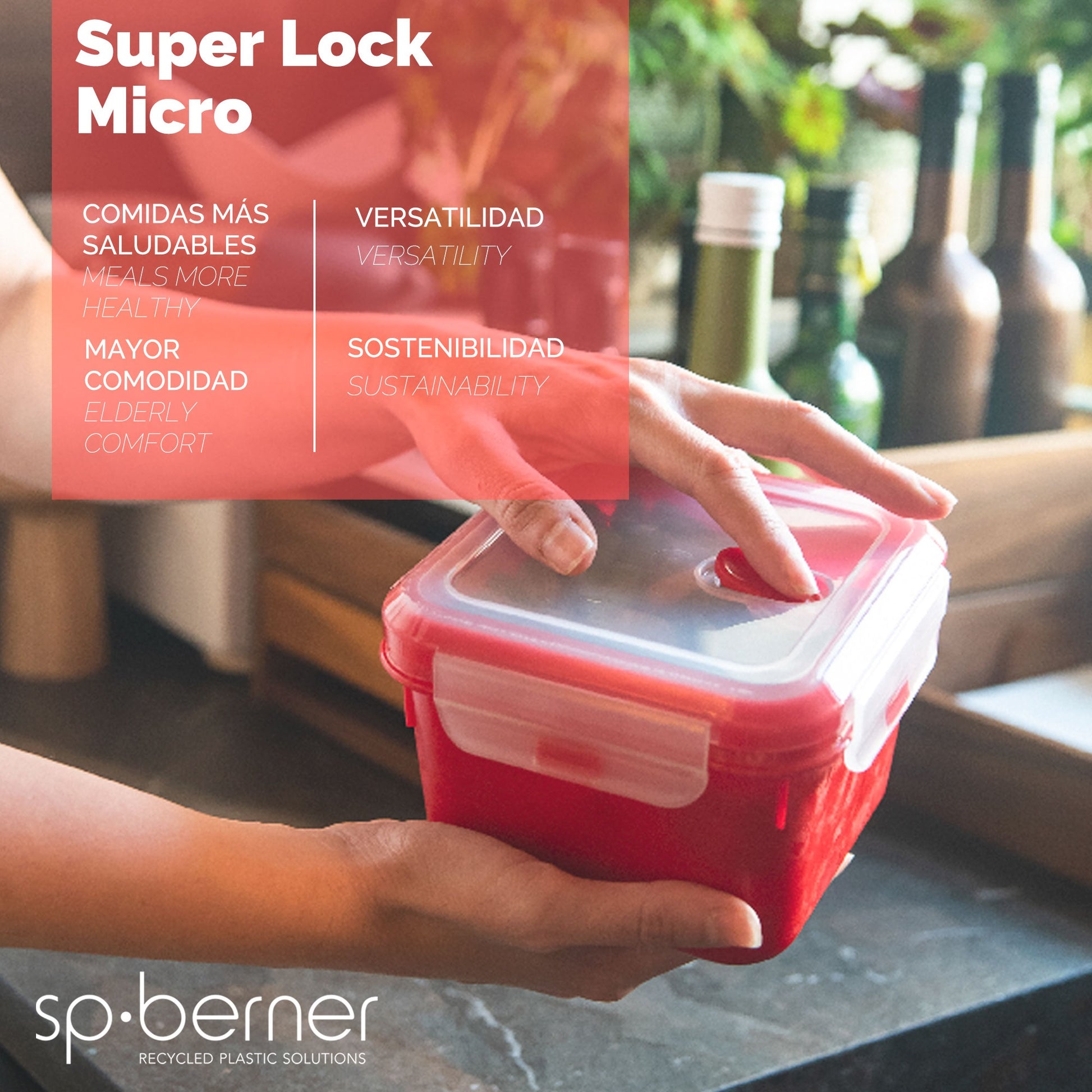 Hermético Super Lock Micro 1 L., Apto Para Cocinar Al Vapor En El Microondas, Ideal Transporte Y Almacenamiento De Alimentos, Cierre Clip, Válvula Y_3