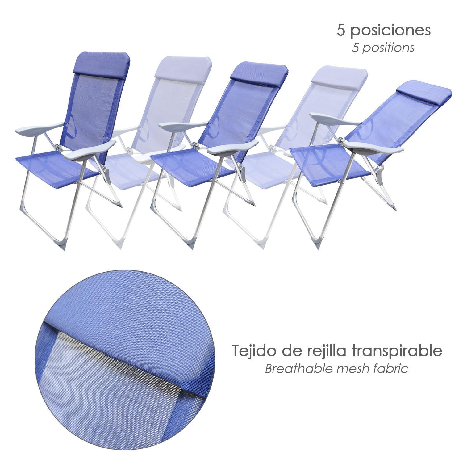 Silla Playa Estructura Aluminio, Reclinable 5 Posiciones, Silla Multiposición, Silla Con Reposabrazos_1