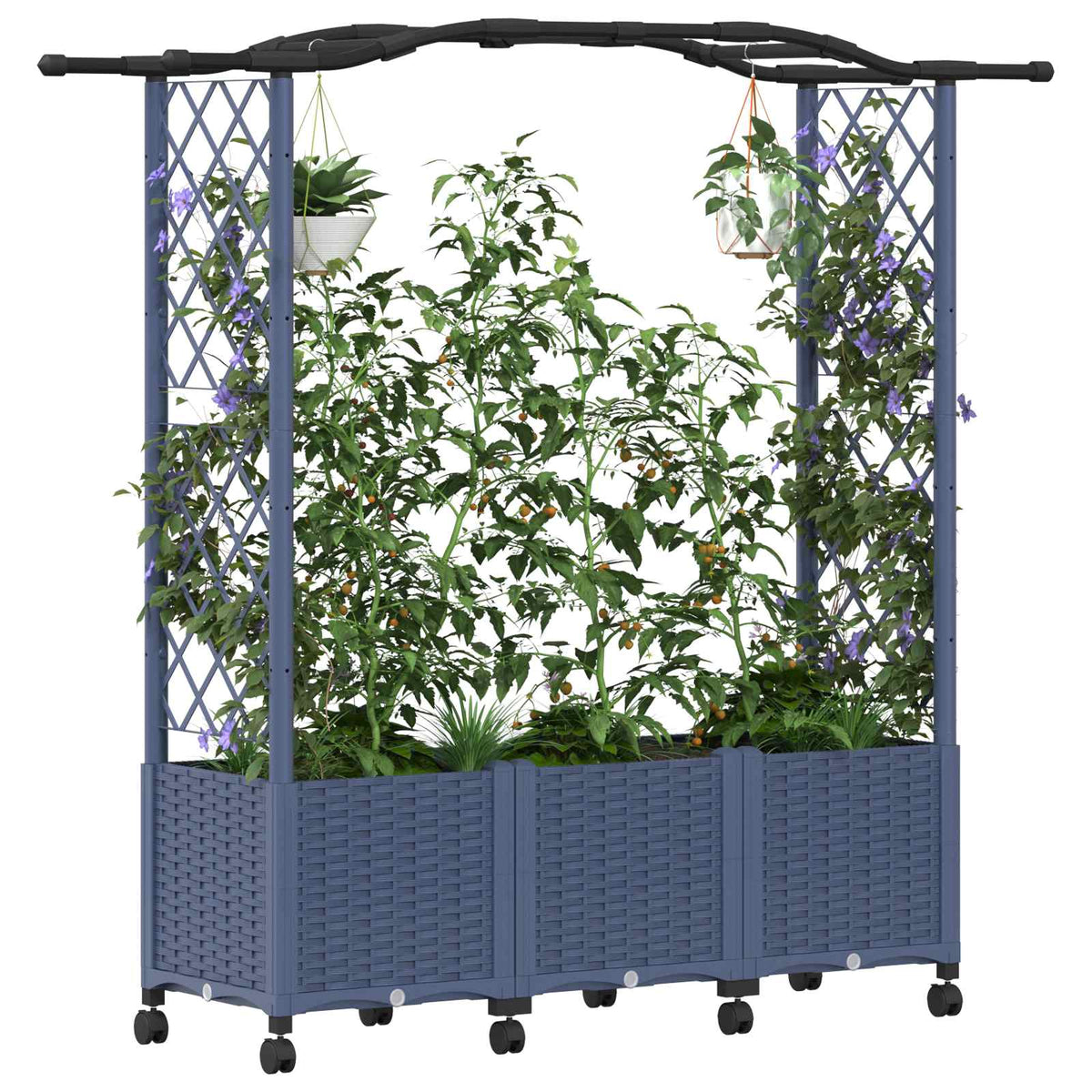 Cama Elevada Con Trellis Y Techo Gris 164 X 40 X 144 Cm Pp_2