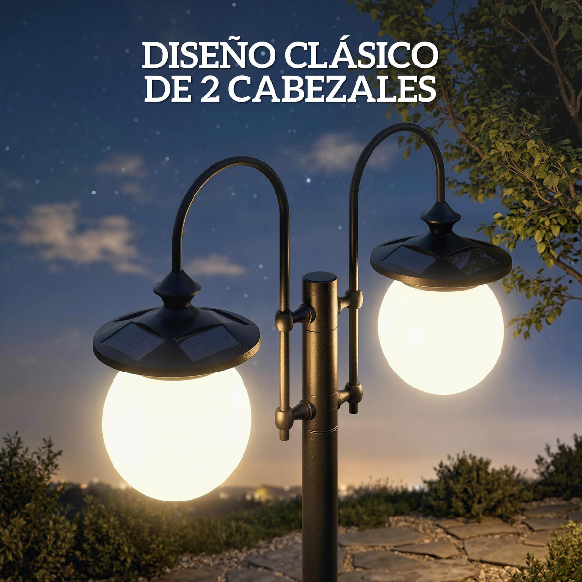 Farola Solar Outsunny Abs, Acero Inoxidable Negro 53.5x30x182 Cm_3