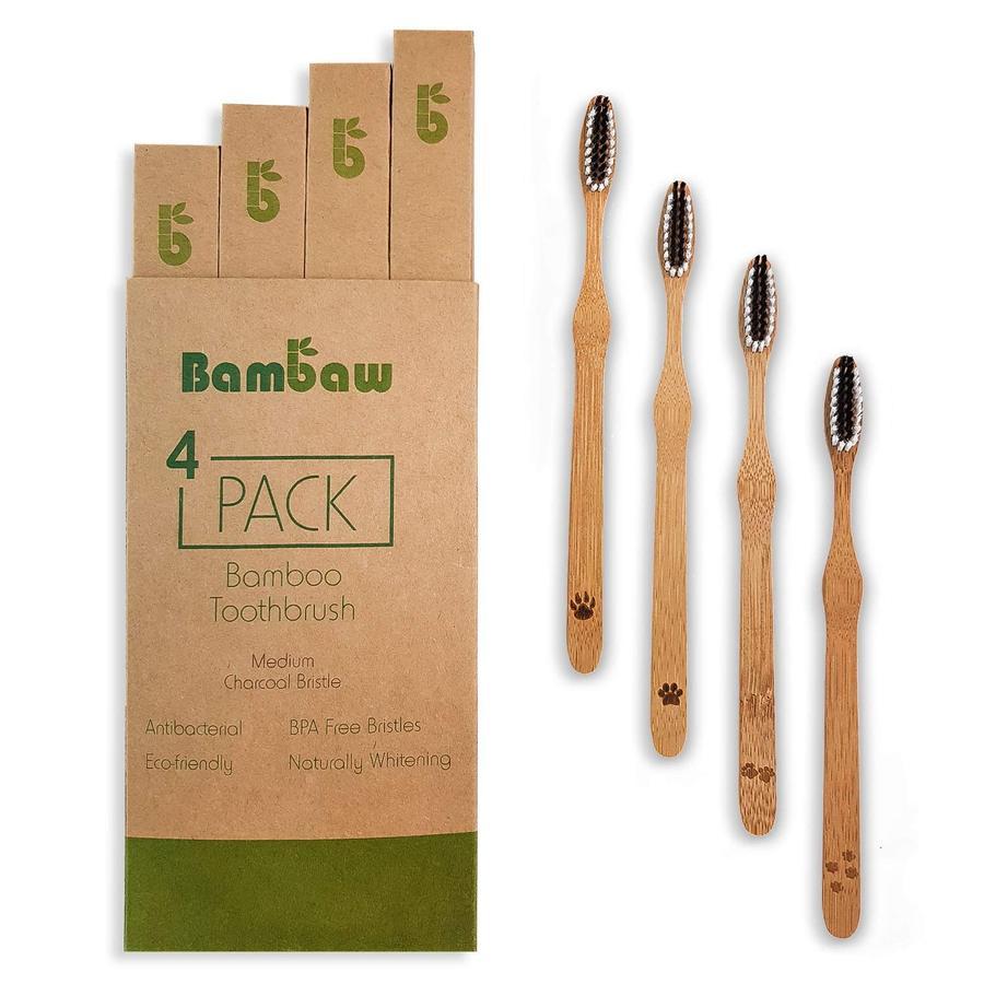 Pack de 4 escovas de dentes de bambu com carvão ativado Bambaw