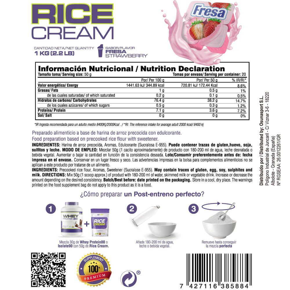 Rice Cream (crema De Arroz Pregelatinizada) - 1kg - Fresa - Fuente De Carbohidratos De Buena - Masmusculo_5