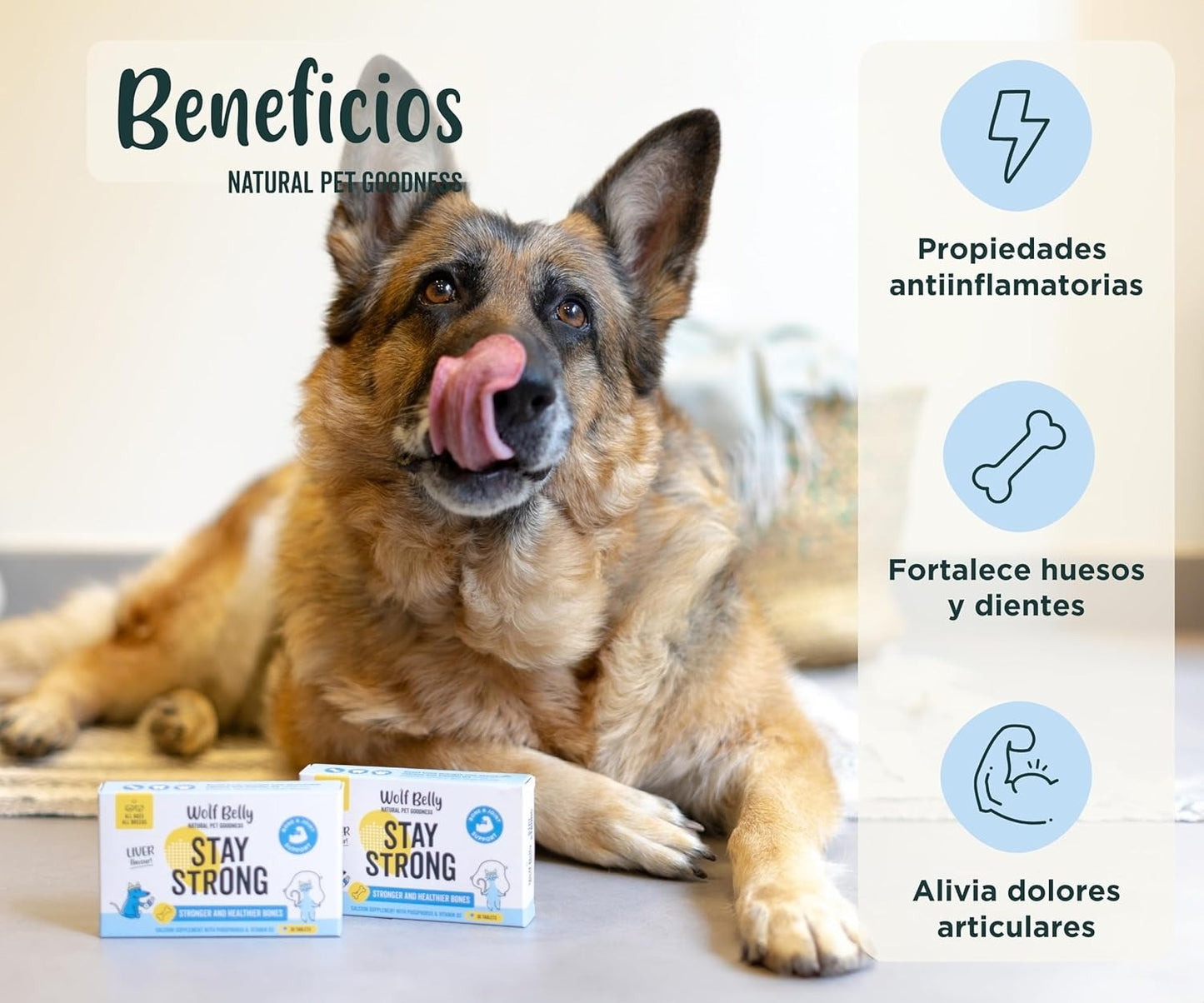 Wolf Belly Stay Strong Cálcio para cães e gatos Suplemento alimentar BARF 30 comprimidos