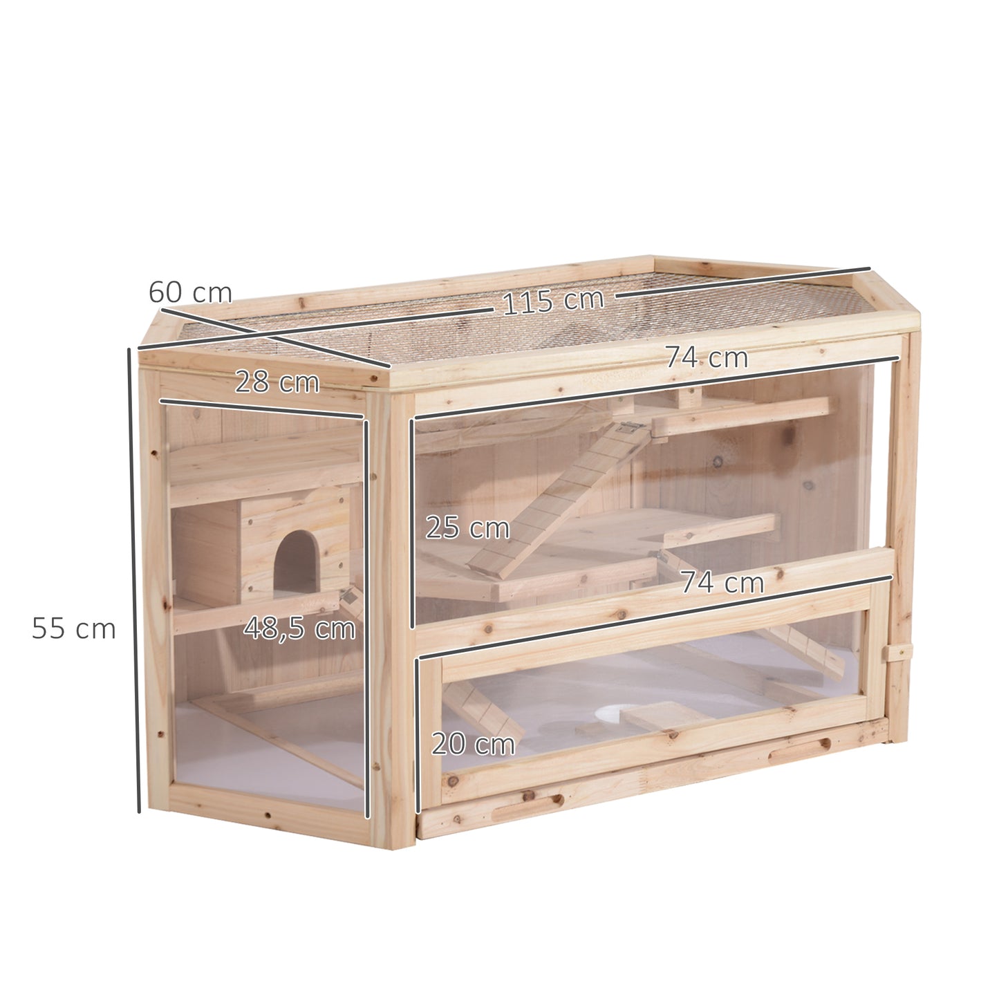 Pawhut Jaula De Madera Para Hámster Casa Para Roedores Pequeños De 3 Pisos_2