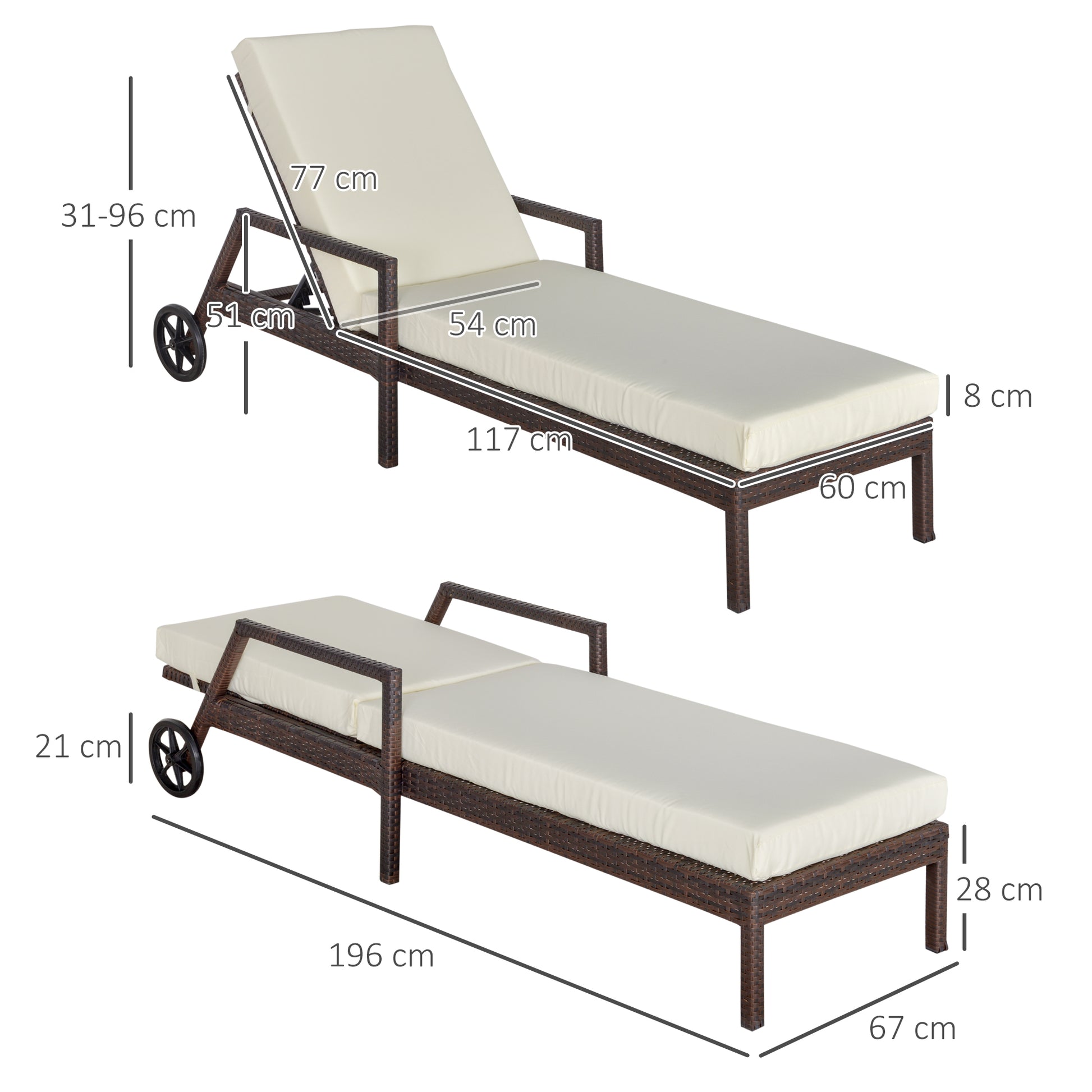 Outsunny Conjunto De 2 Tumbonas De Ratán Jardín Con Cojines Respaldo Ajustable_2
