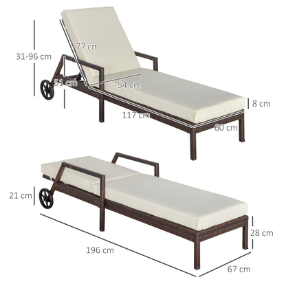 Outsunny Conjunto De 2 Tumbonas De Ratán Jardín Con Cojines Respaldo Ajustable_2